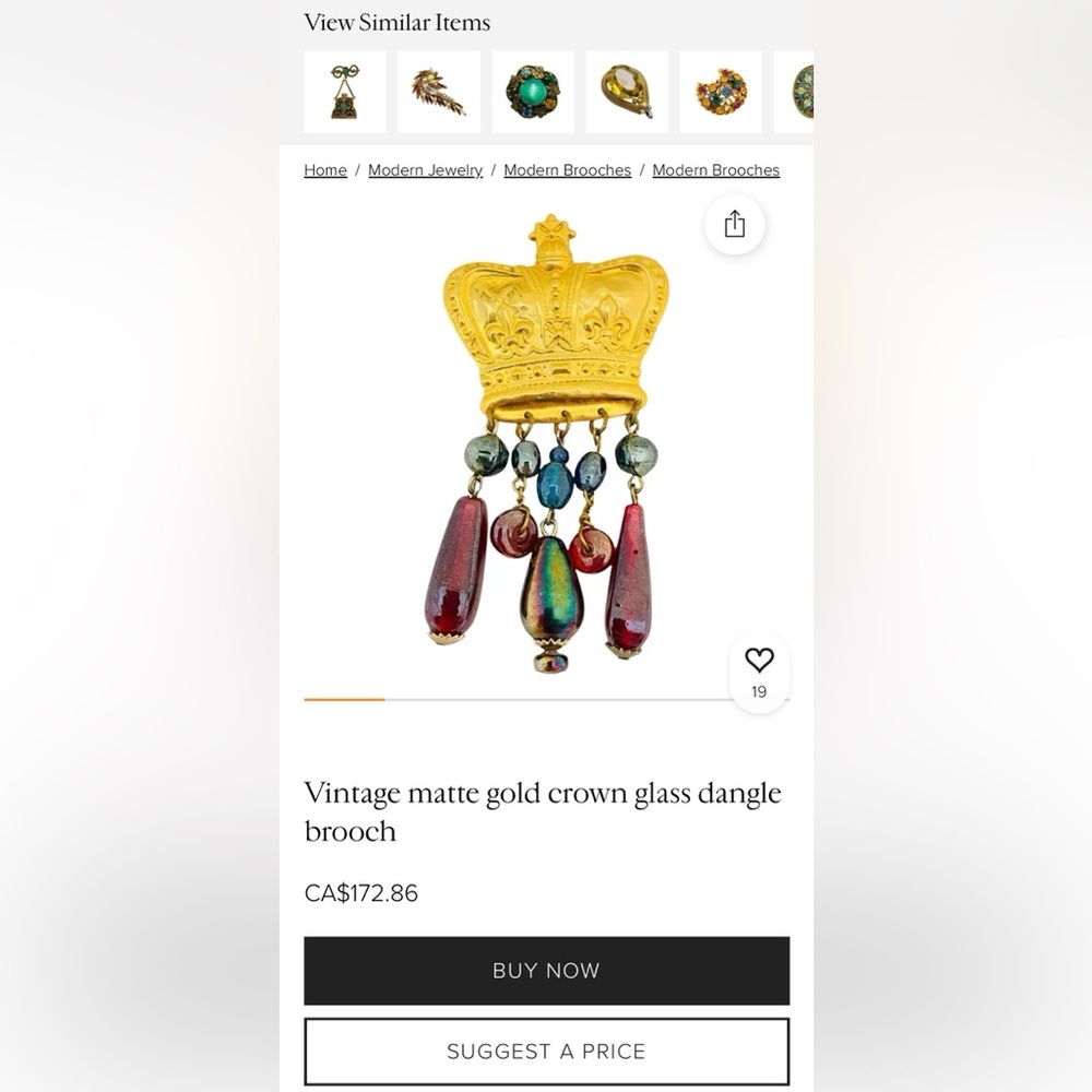 Vintage Crown Statement Brooch With Dangle Glass Beads | Regal Figural Pin - Picture 5 of 6